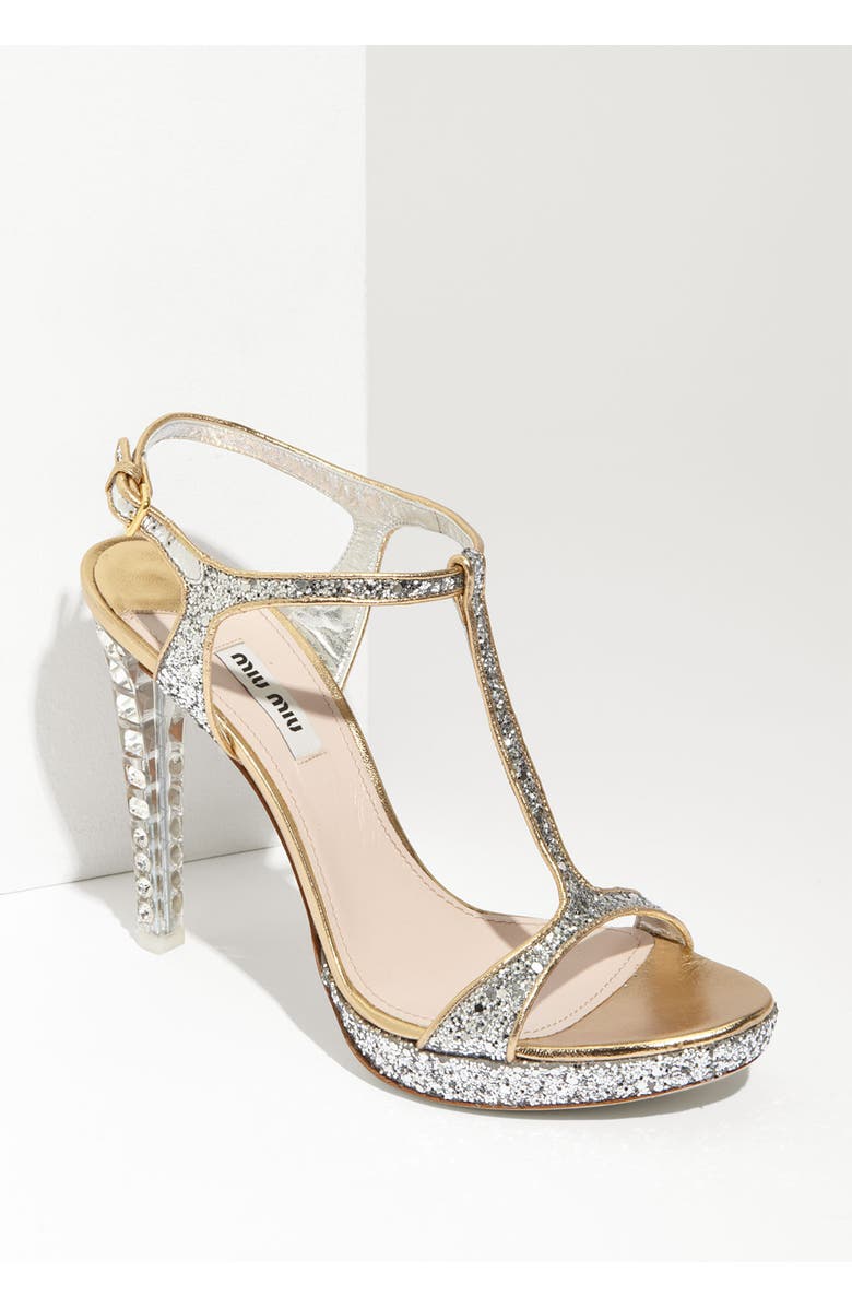 Miu Miu Glitter T-Strap Platform Sandal, Main, color,