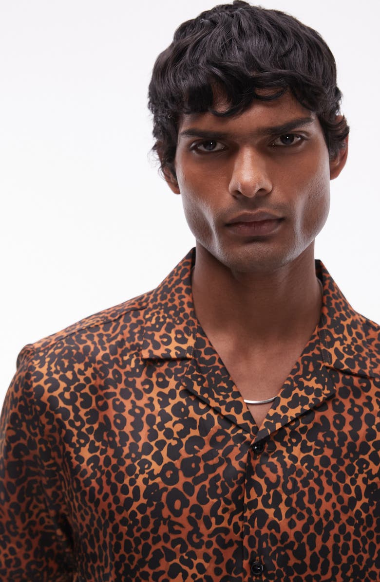Topman Leopard Print Camp Shirt, Alternate, color,
