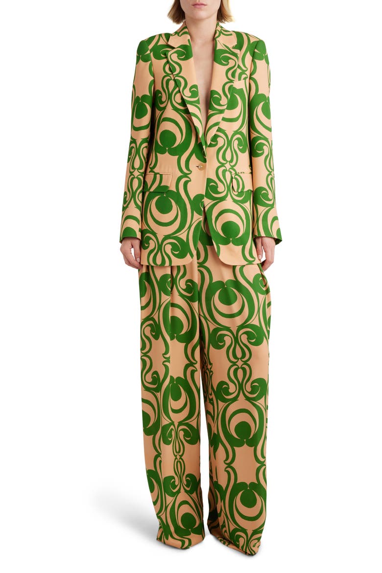 Swirl Print One-Button Blazer, Alternate, color, GREEN