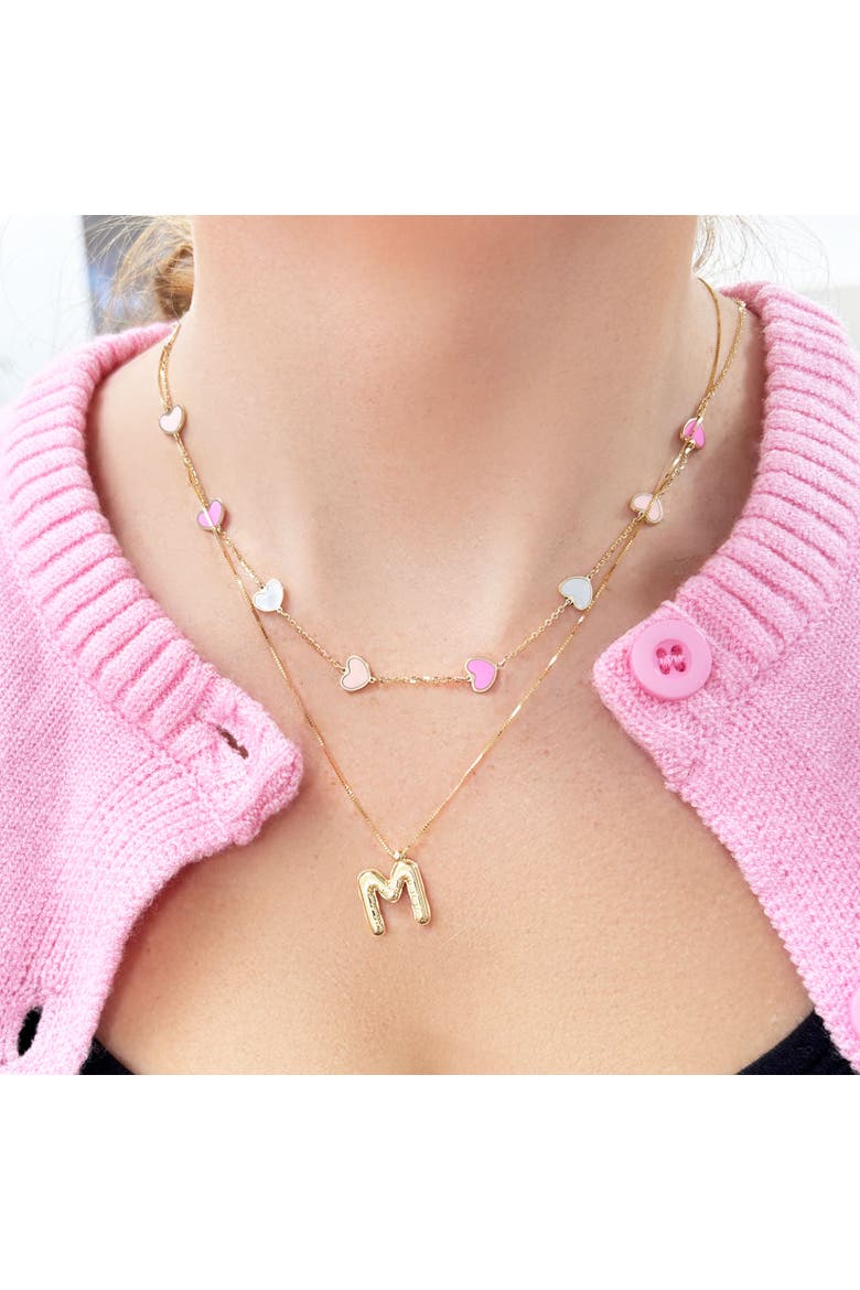 Pink Mixed Heart Station Necklace, Alternate, color, Pink Mixed