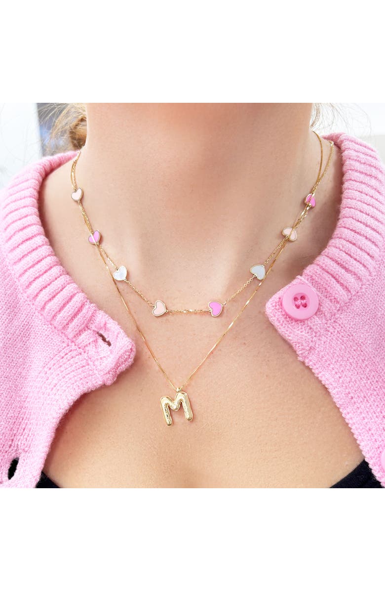 The Lovery Fine Jewelry Pink Mixed Heart Station Necklace, Alternate, color, Pink Mixed