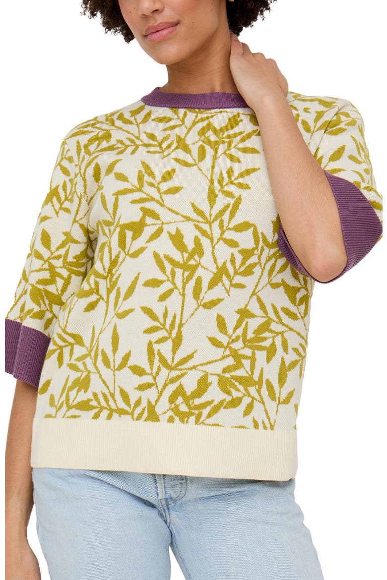 Daffodil Slouchy Leaf Print Knitted T-shirt, Main, color, Green