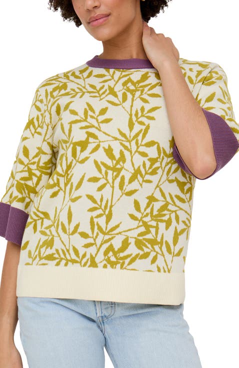 Daffodil Slouchy Leaf Print Knitted T-shirt