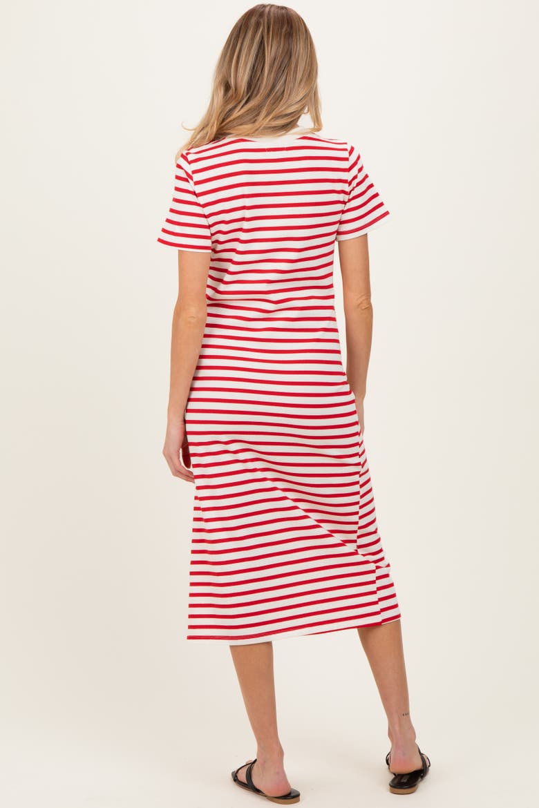 Striped Short Sleeve Midi Dress, Alternate, color, Red