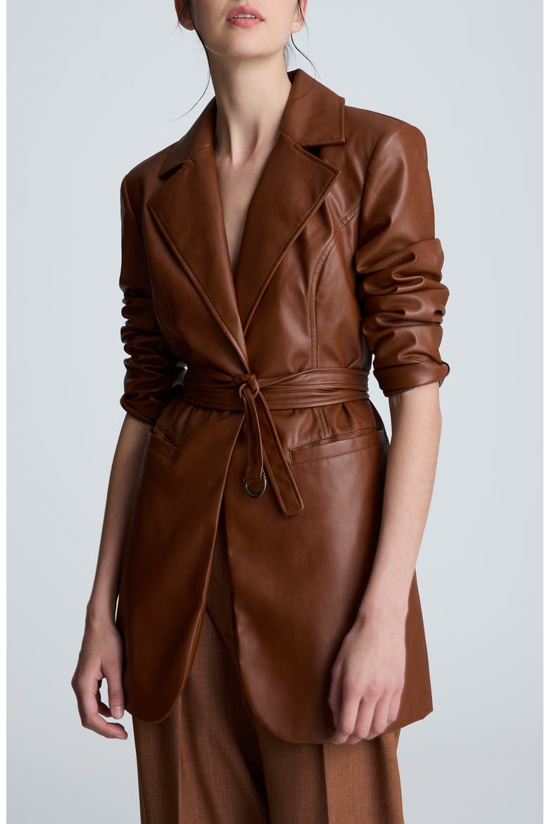 Faux Leather Trench Coat, Main, color, DARK UMBER
