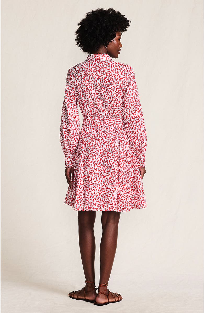 Lands
End Poplin Button Front Dress with Godets, Alternate, color, White/Coral Red Painted Posies