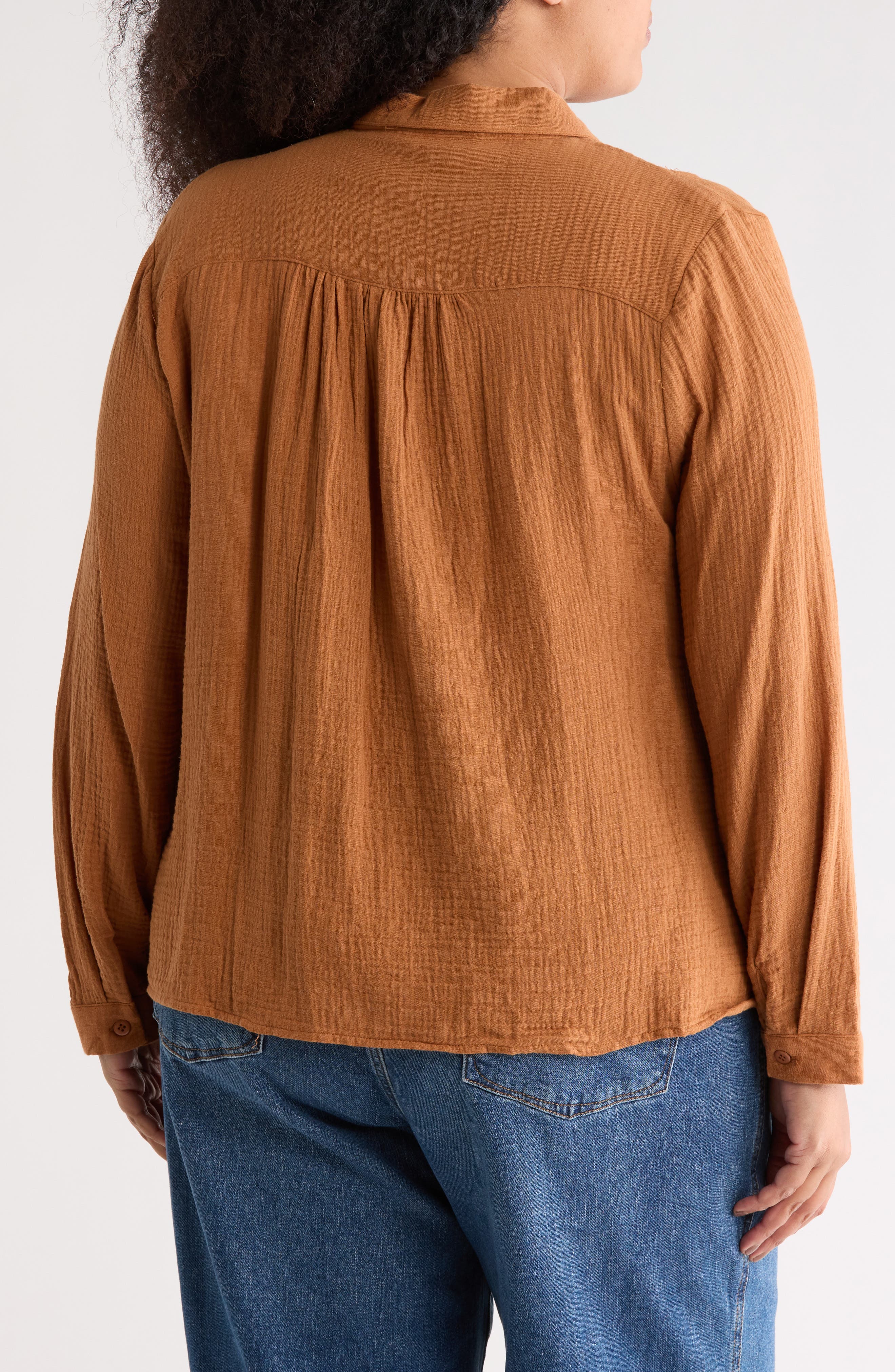 Pintuck Cotton Button-Up Shirt - image 2