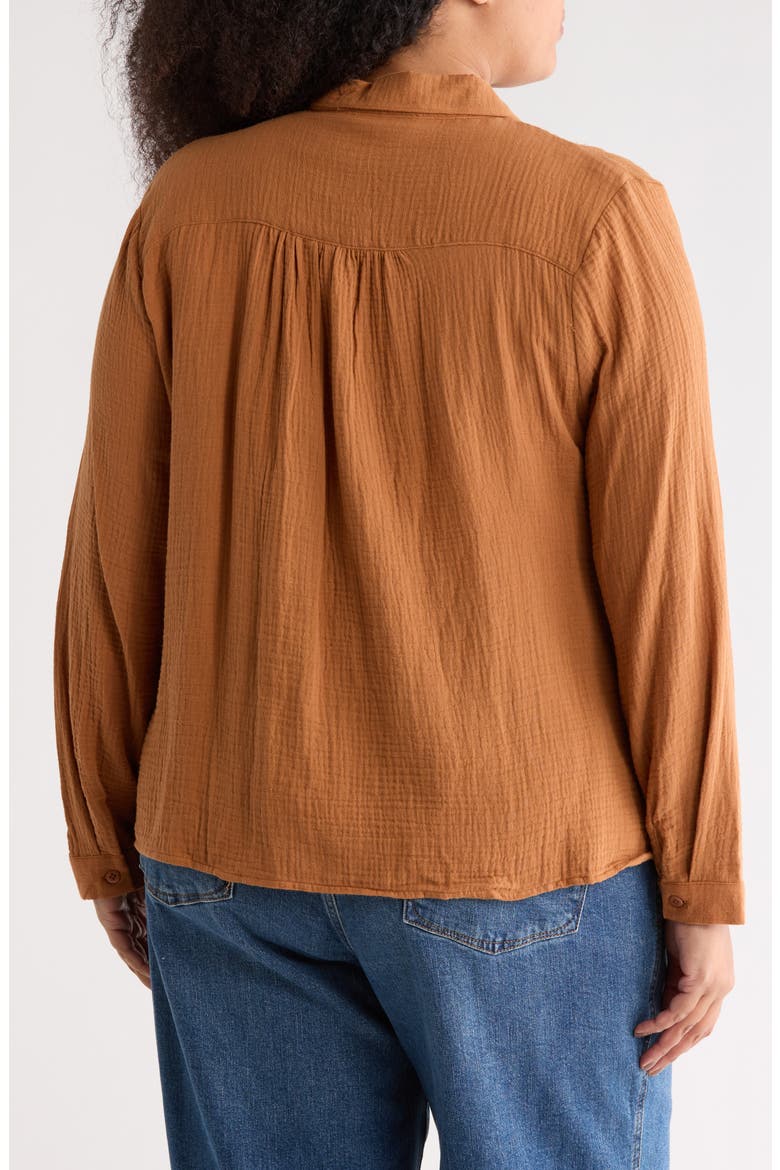 Pintuck Cotton Button-Up Shirt, Alternate, color, RUST GINGER