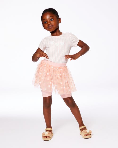 DEUX PAR DEUX DEUX PAR DEUX LITTLE GIRL'S CRINKLE BIKER SHORT WITH FLOWER MESH SKIRT LIGHT OLD PINK