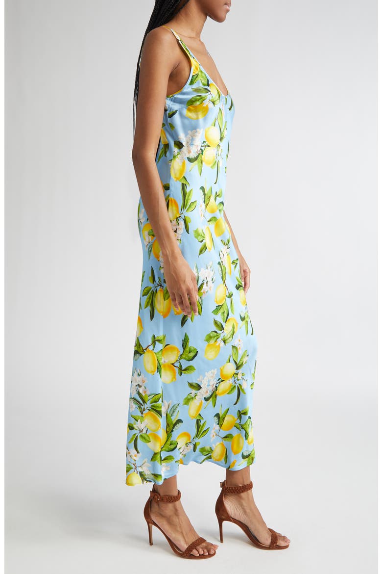 Akiya Lemon Print Satin Tank Dress, Alternate, color, SKY BLUE/ YELLOW FLORAL LEMON