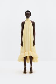 Malina Sabrina Halterneck Ruffled Midi Dress