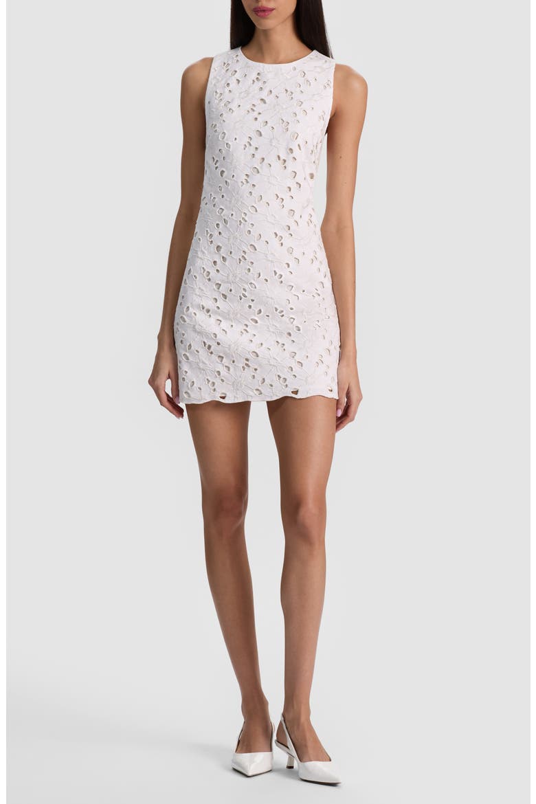 Clyde Eyelet Sleeveless Denim Shift Minidress, Main, color, OFF WHITE