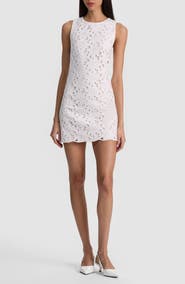 Alice + Olivia Clyde Eyelet Sleeveless Denim Shift Minidress