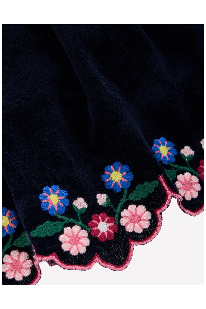 Kids' Scalloped Hem Velvet Skirt, Alternate, color, NAVY EMBROIDERY