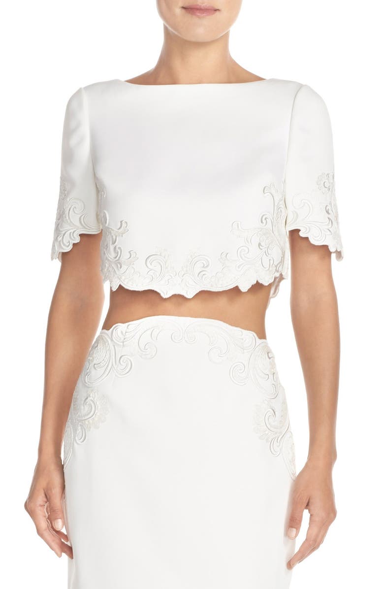 Ted Baker London 'Capris' Embroidered Crop Top, Main, color, 