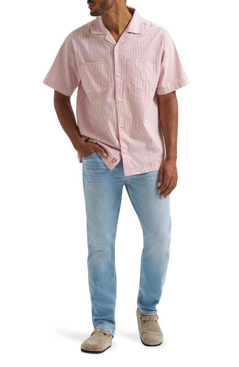 Wrangler Stripe Graphic Camp Shirt, Alternate, color, Dustry Rose