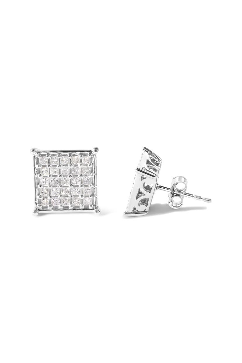 10K White Gold 3/4 Cttw Princess Diamond Composite Stud Earrings, Alternate, color, White