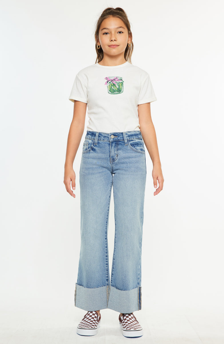 KanCan Emma Mid Rise Kids Wide Flare Leg Jeans, Main, color, 