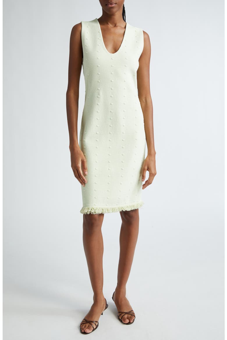Polka Dot Stretch Piqué Knit Dress, Main, color, PALE LIME/ OPTIC WHITE