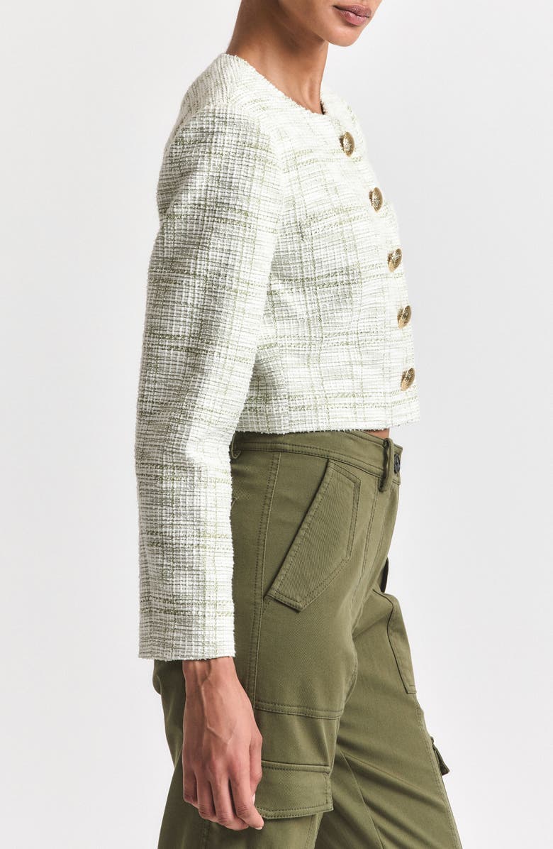 Derek Lam 10 Crosby Juliette Crop Tweed Jacket, Alternate, color, Soft Sage/ White