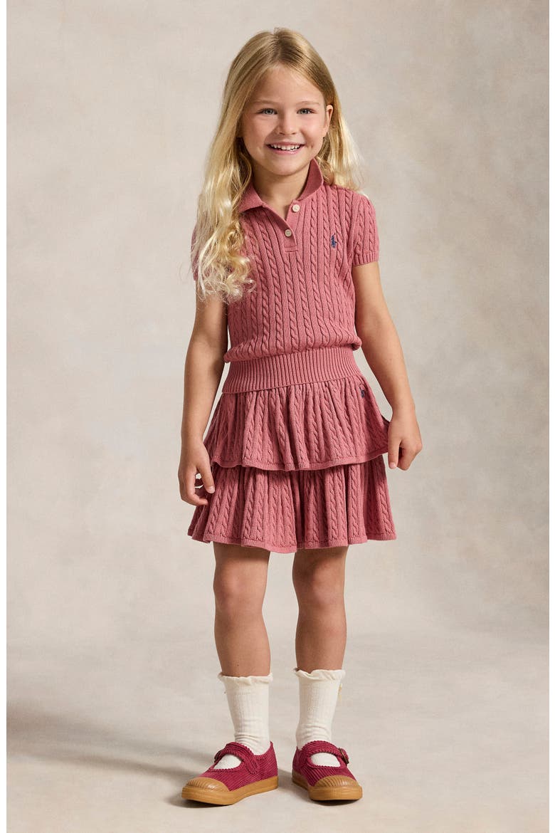 Kids' Mini Cable Cotton Polo Sweater, Alternate, color, PINK
