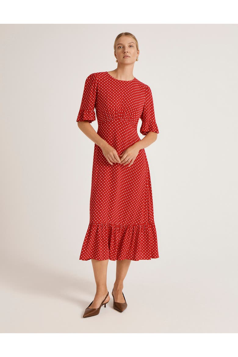Sylvie Polka Dot Midi Dress, Main, color, Red Spot