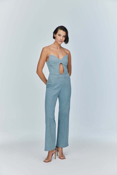 Women's Marvel Maxi Denim Jumpsuit - Strapless, Cut-Out