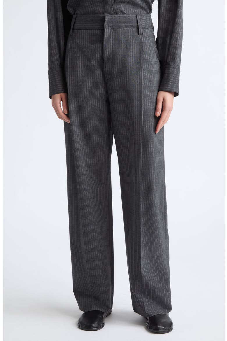 Single Pleat Front Wide Leg Pants, Main, color, CHARCOAL STRIPE