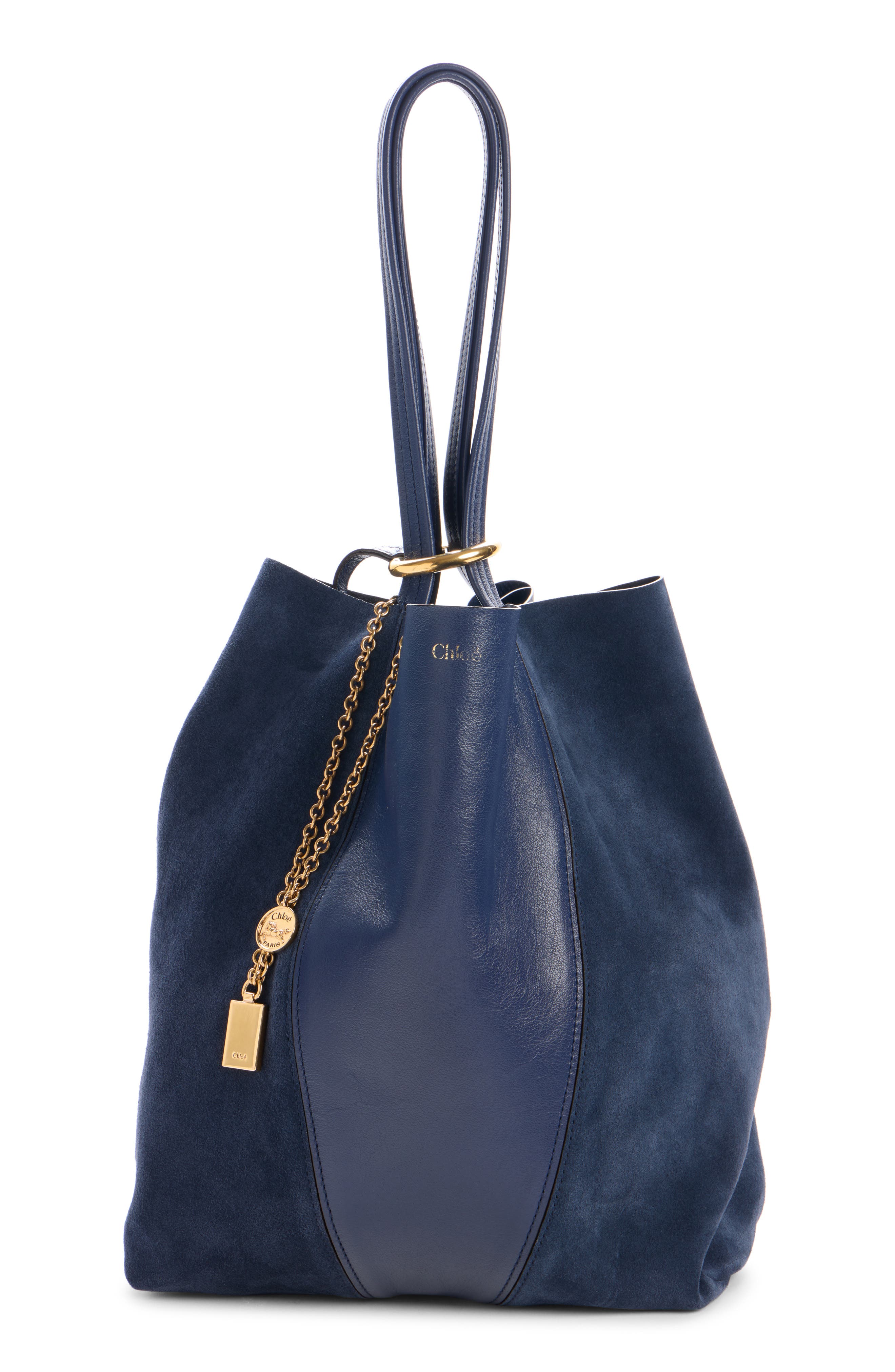 Medium Spin Leather & Suede Tote, Alternate, color, PARISIAN NIGHT