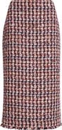 ST. JOHN Fringe Houndstooth Tweed Pencil Skirt
