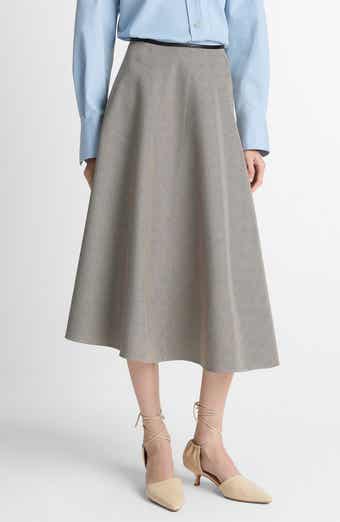 Vince Houndstooth Plaid Asymmetric Wool Blend Skirt