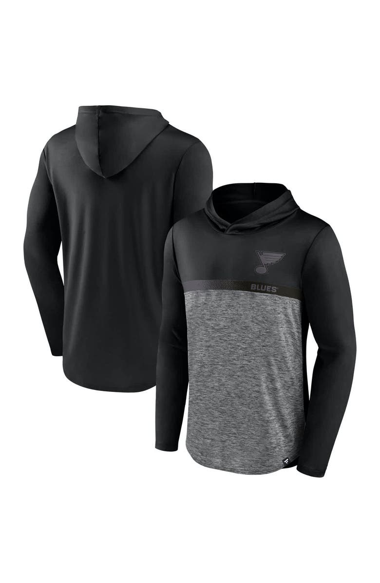 FANATICS Men's Fanatics Black/Heather Charcoal St. Louis Blues Iconic Defender Pullover Hoodie, Alternate, color, Black