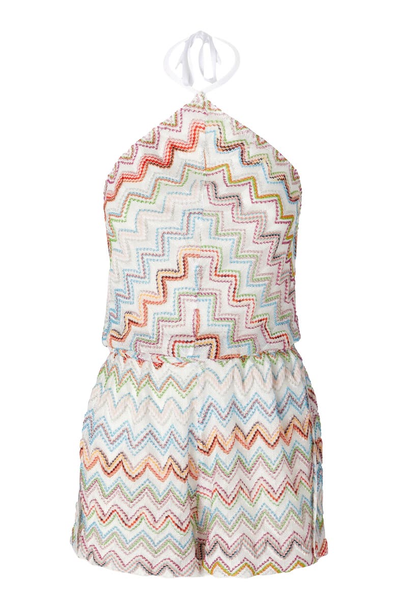 Missoni Short Jumpsuit With 3d Zig Zag Lamé And Halter Neckline, Alternate, color, Multicoloured