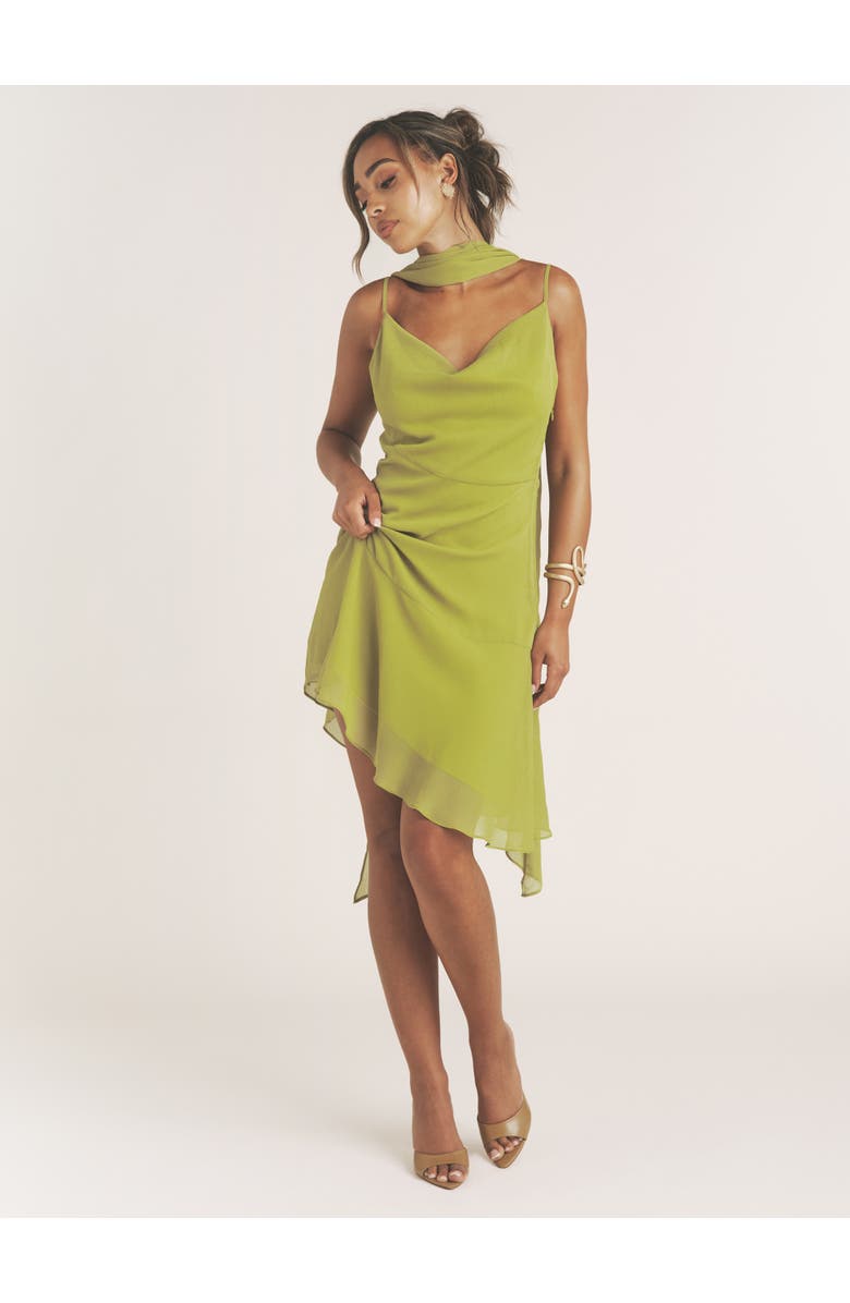 Six Stories Ava Cowl Neck Chiffon Mini Dress, Main, color, Green