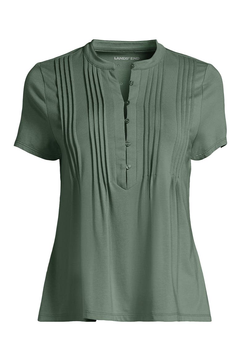 Short Sleeve Lightweight Jersey Button Pintuck Top, Alternate, color, Lily Pad Green