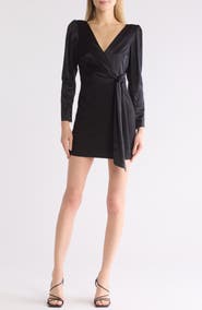 Cinq à Sept Layne Long Sleeve Satin Faux Wrap Minidress