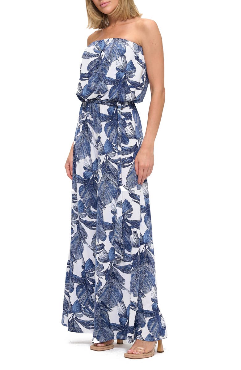 O.L. Floral Print Strapless Wide Leg Jumpsuit, Alternate, color, 