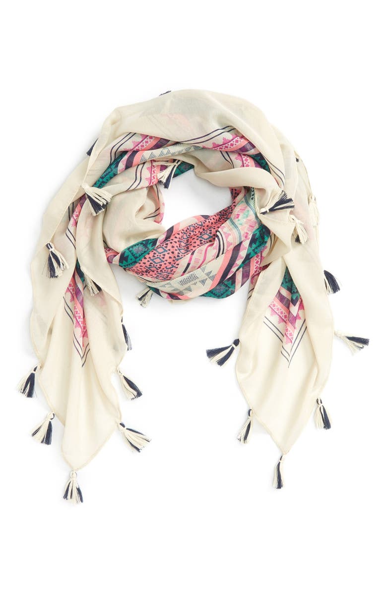 BP. Geo Print Tassel Square Scarf, Main, color, 