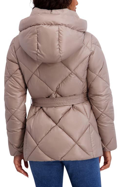 Kensie Belted Diamond Quilted Puffer Coat In Neutral