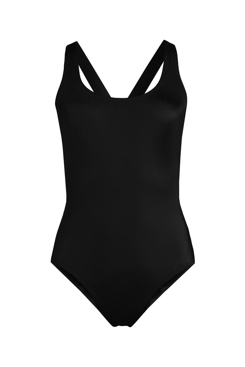 Chlorine Resistant Scoop Neck X-Back High Leg Soft Cup Tugless Sporty One Piece Swimsuit, Alternate, color, Black