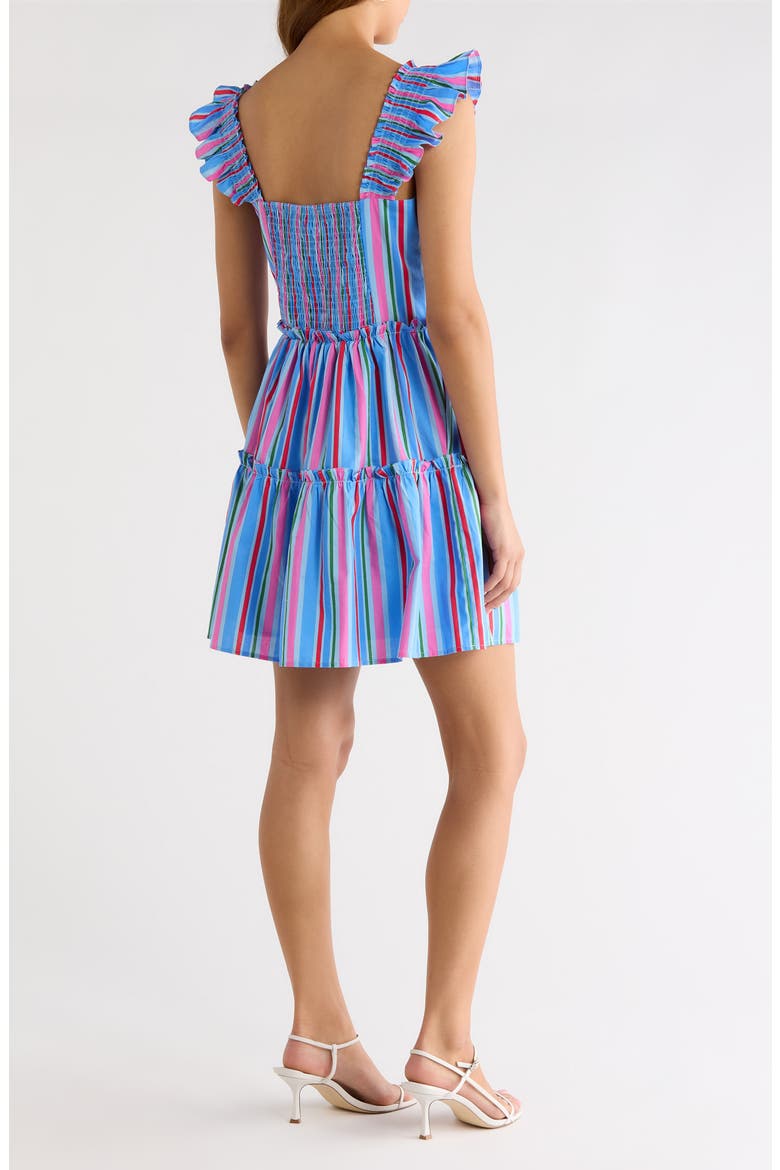 Jaimie Stripe Ruffle Tiered Minidress, Alternate, color, PINK-BLUE-GREEN