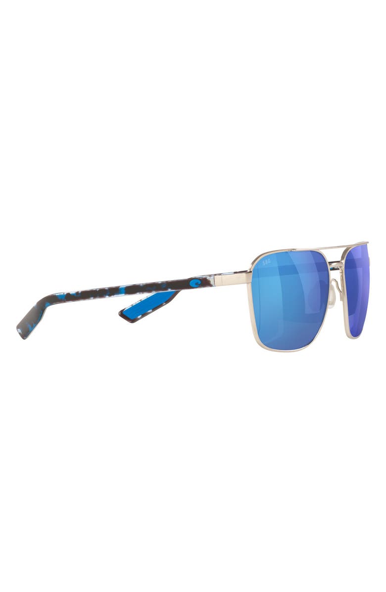 Costa Del Mar Wader 58mm Polarized Mirrored Rectangular Sunglasses, Alternate, color, Silver / Blue Mirror 580G