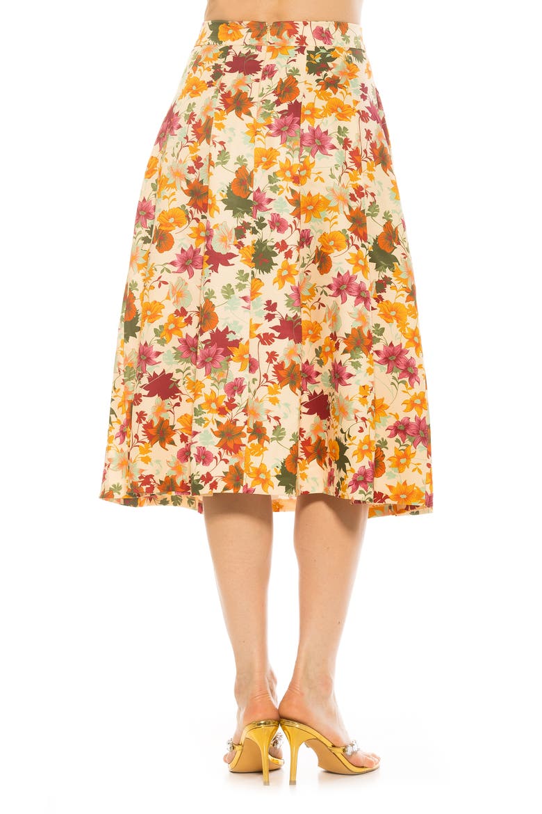Illia Pleated Midi Skirt, Alternate, color, BEIGE WILDFLOWER