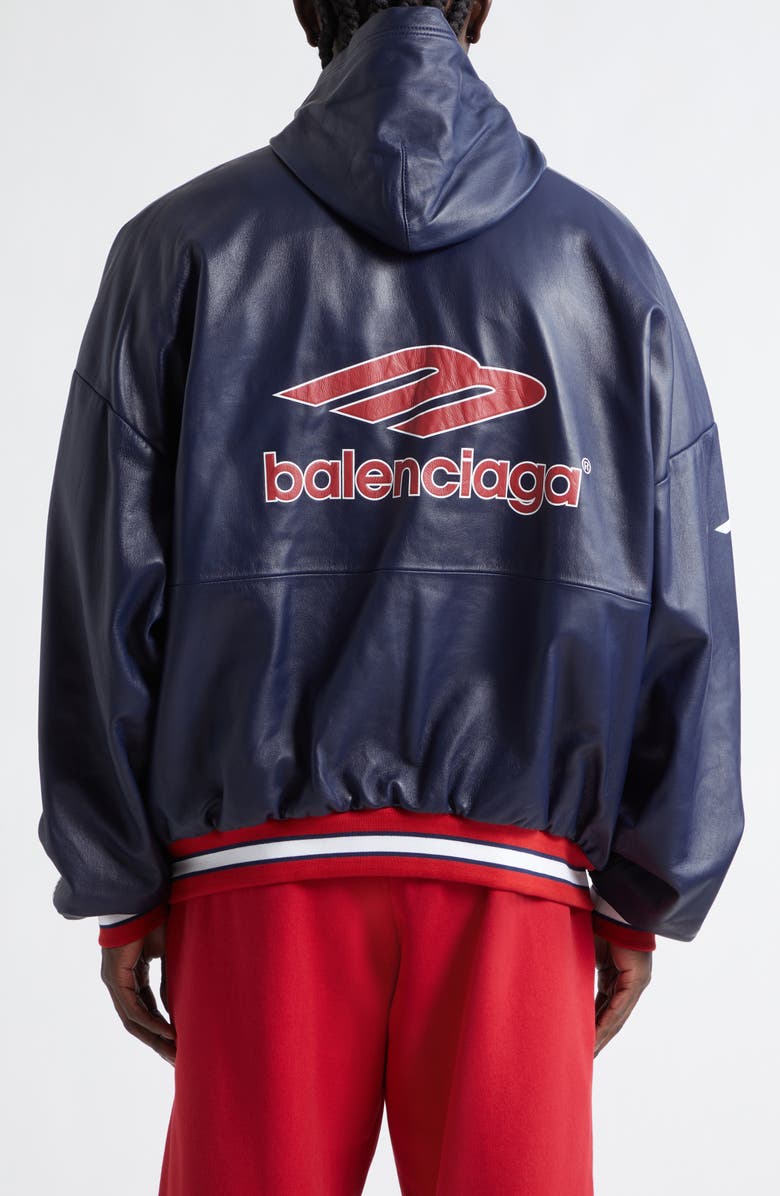 Balenciaga 3B Leather Polo Hoodie, Alternate, color, 4100 Dark Navy