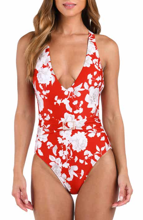 L'AGENCE Lisa Ikebana Belted Floral One-Piece Swimsuit