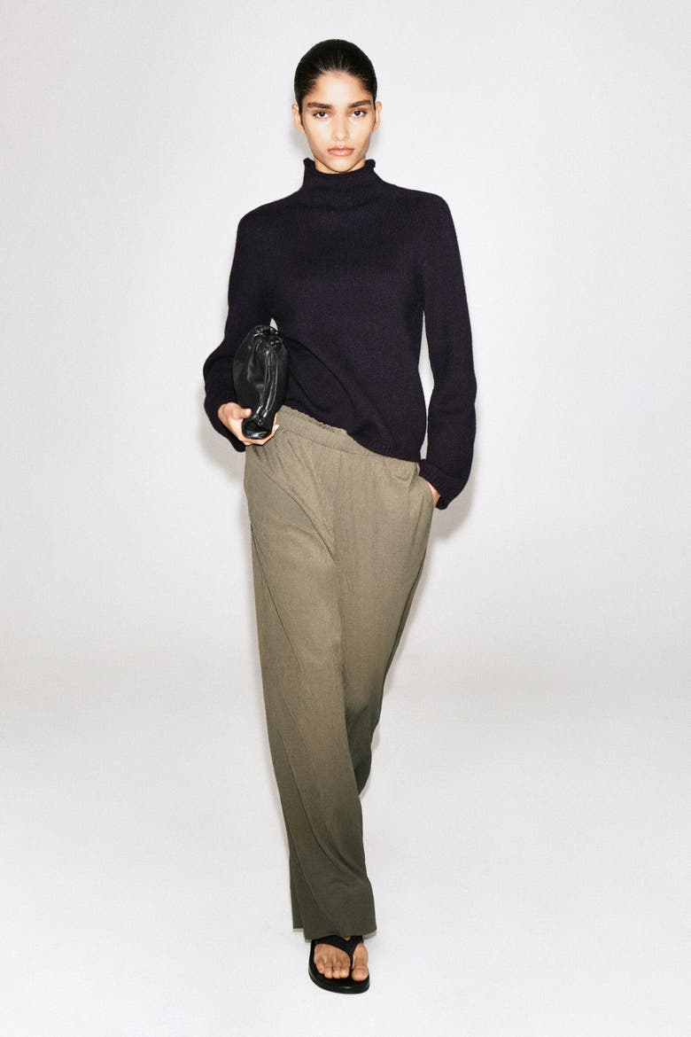 Crinkled-jersey Wide-leg Pants, Alternate, color, LIGHT BROWN