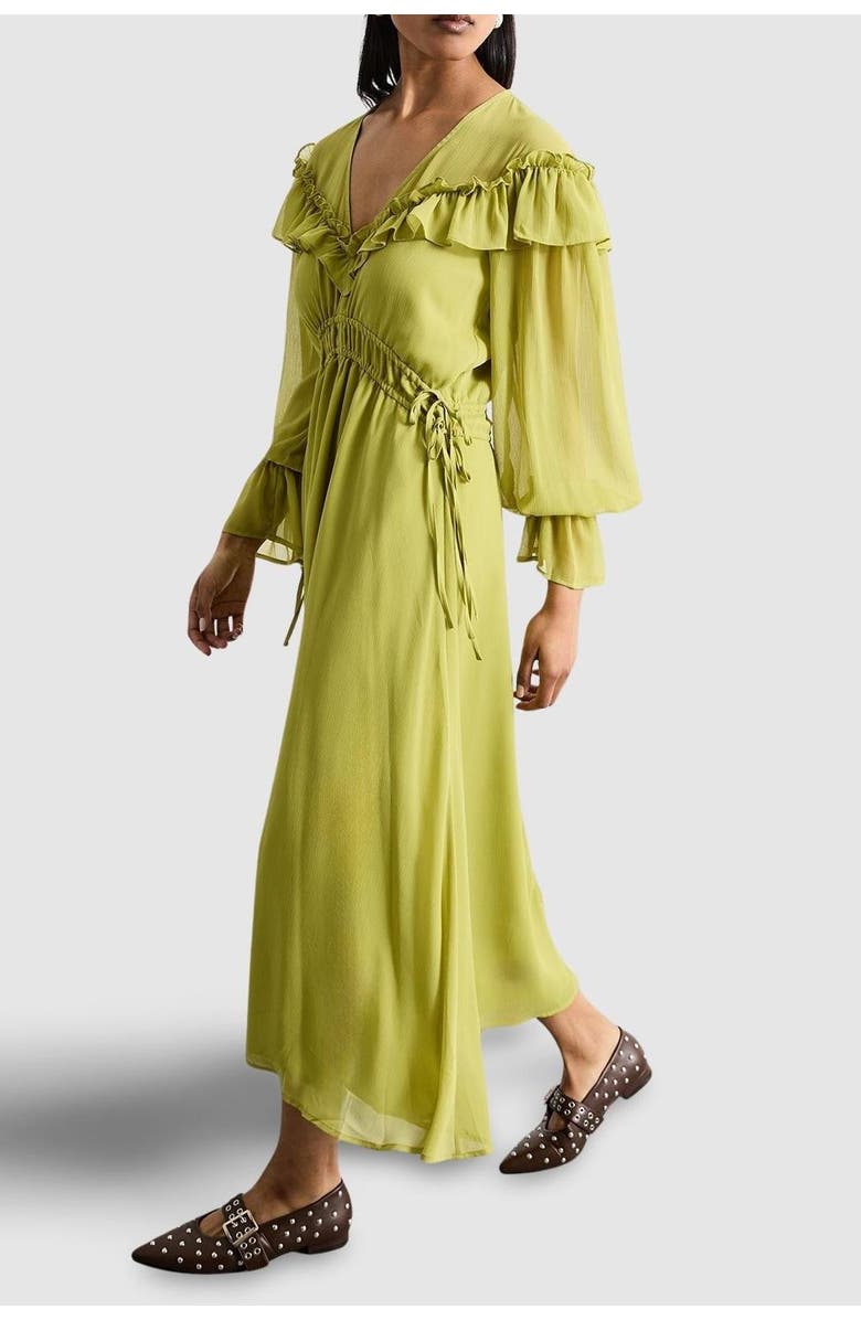 Warehouse Ruffle Shoulder Detail Boho Maxi Dress, Alternate, color, Chartreuse
