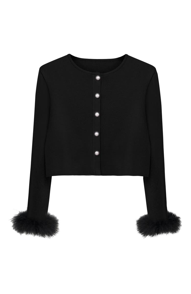 Sleeper Turkey Feather Trim Crop Lounge Cardigan, Alternate, color,