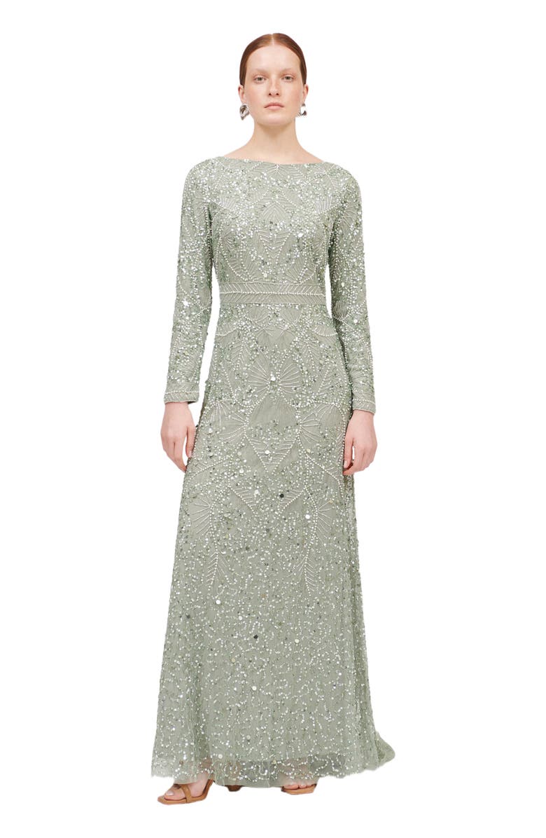 MARYISA Occasion Modest Embellished Sequin Beaded A Line Evening Gown, Main, color,