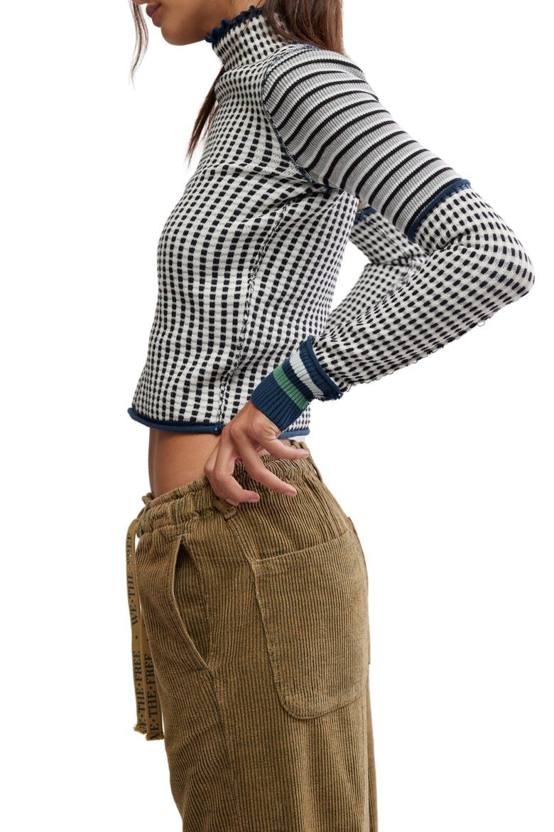 Gamer Cuff Crop Stretch Cotton Blend Sweater, Alternate, color, IVORY COMBO